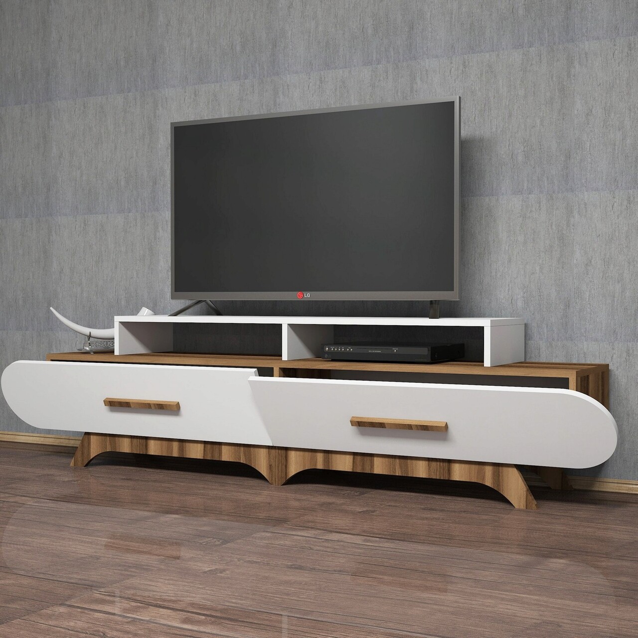 Comoda TV, Hanah Home, Flora, 205x50x36.8 cm, Nuc/Alb - imagine 6